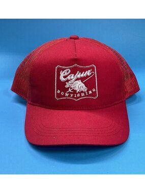 Vintage Cajun Bowfishing, Red Mesh Trucker Hat, Baseball, Cap. Fishing Sport